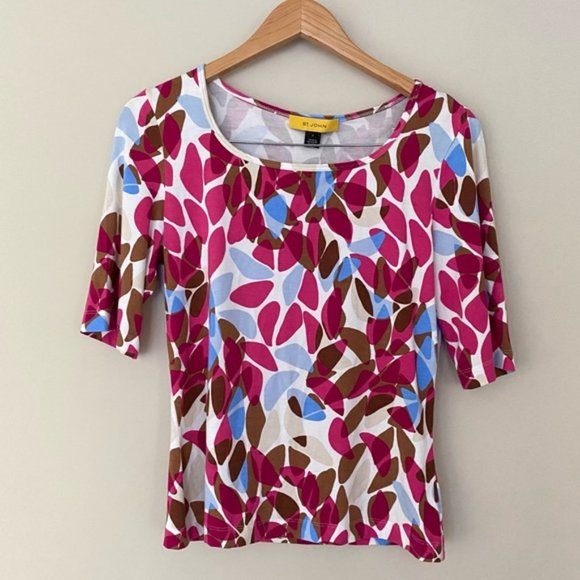 ST JOHN Colourful Patterned Short Sleeve Top - Picture 2 of 7